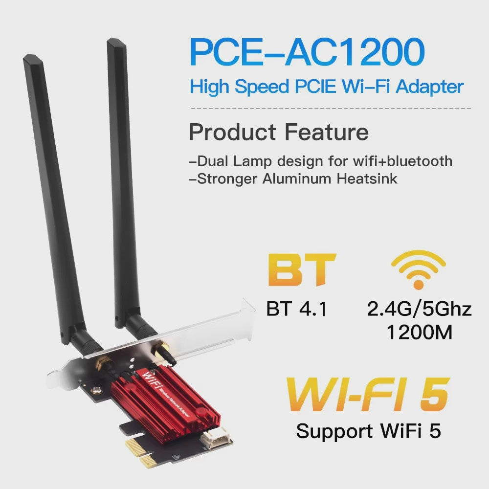 KEBIDUMEI DW1820 AC1200 PCIe WiFi Adapter met Bluetooth 4.1