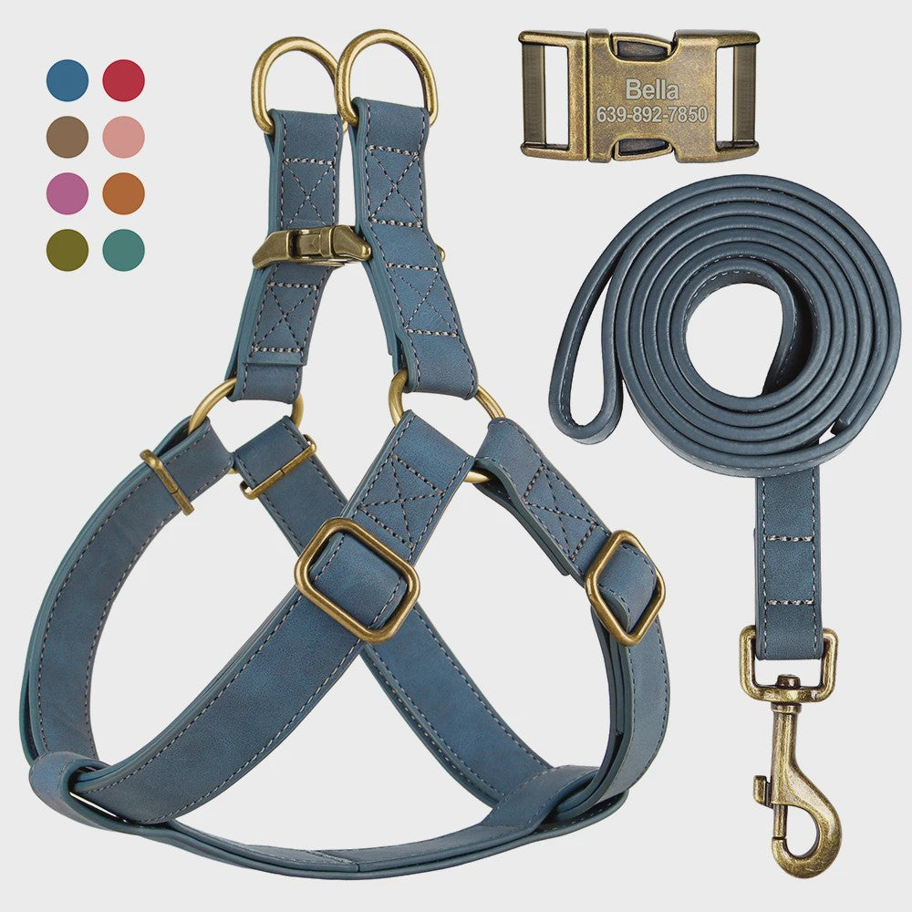 Luxe PU Leder Hondentuig met Leash en Gepersonaliseerde ID Gesp - Duurzaam voor Kleine & Middelgrote Honden