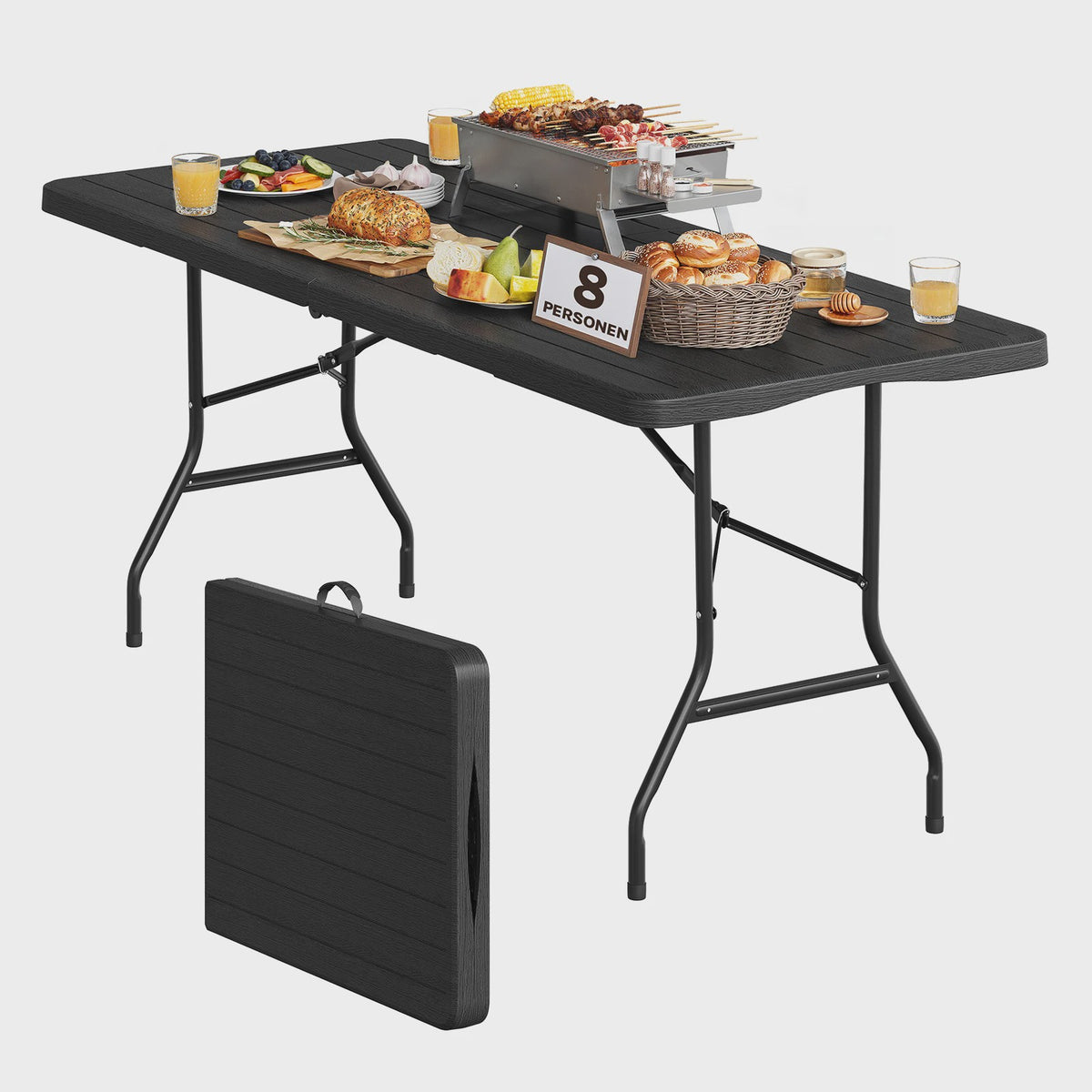 Opvouwbare Tuintafel voor 8 Personen - Draagbaar, Weerbestendig & Inclusief Draagtas