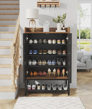 Stijlvolle Houten Schoenenkast met Deuren - 5 Niveaus - Entree & Hal Organizer