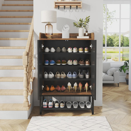 Stijlvolle Houten Schoenenkast met Deuren - 5 Niveaus - Entree & Hal Organizer
