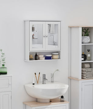 Kleankin Bathroom Cabinet with Wall Mirror with 2 Doors 3-Tier Cabinet for Storage Wall Cabinet