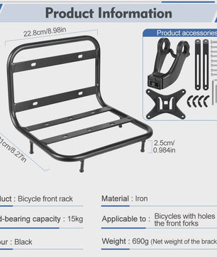NEWBOLER Fiets Voordrager Bagagerek - Robuust IJzeren MTB Fiets Accessoire met 15kg Draagvermogen
