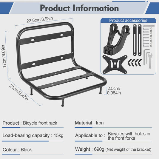 NEWBOLER Fiets Voordrager Bagagerek - Robuust IJzeren MTB Fiets Accessoire met 15kg Draagvermogen