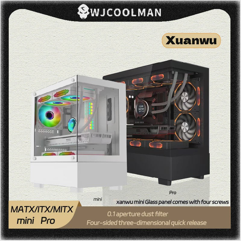 WJCOOLMAN Xuanwu Mini/Pro PC Behuizing - M-ATX/ITX, 270° Panoramisch Uitzicht