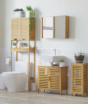 Kleankin Bamboe Badkamerkast met Verstelbare Plank - 30x70 cm