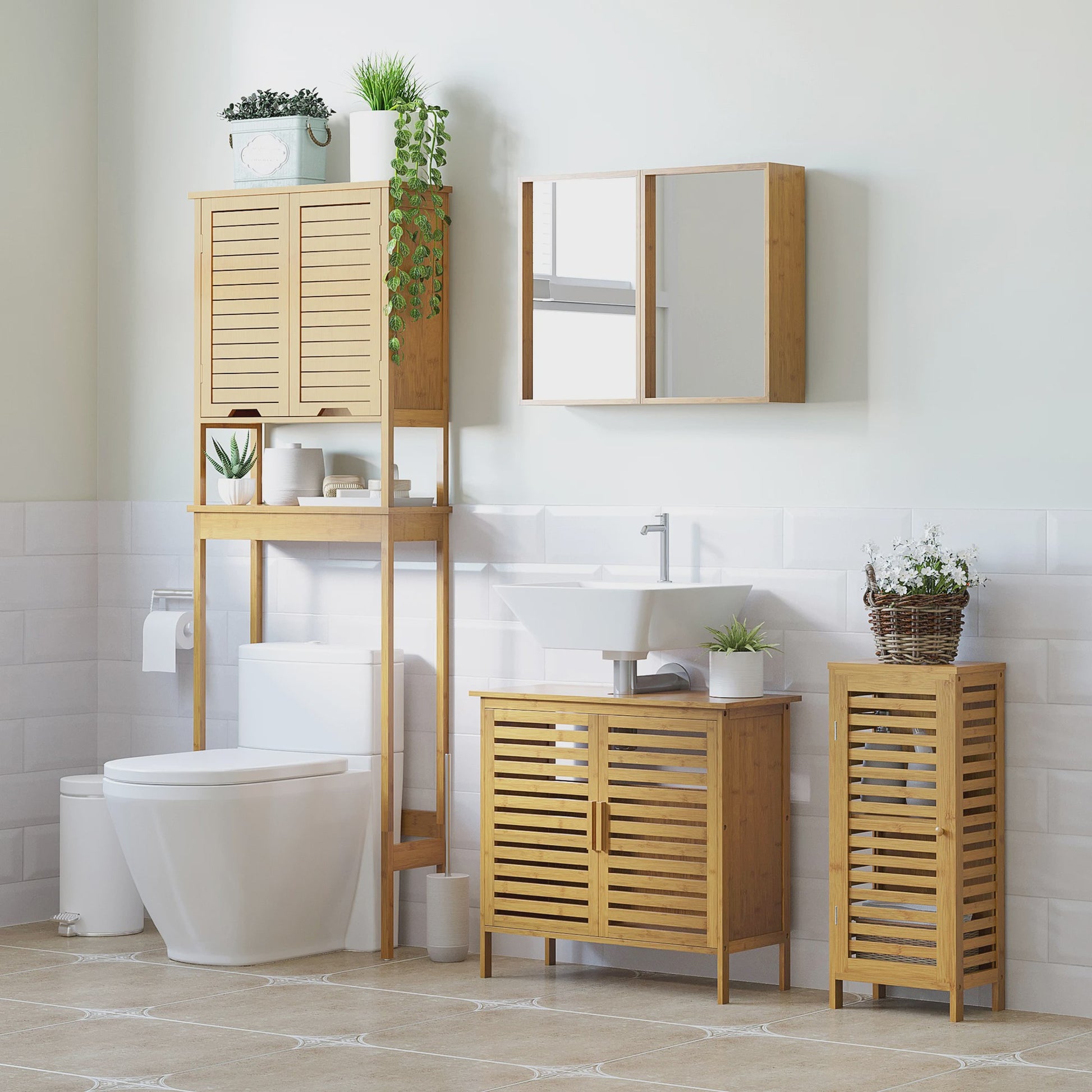Kleankin Bamboe Badkamerkast met Verstelbare Plank - 30x70 cm