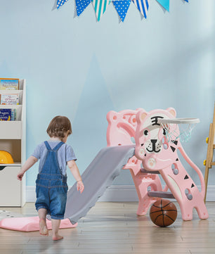 AIYAPLAY Kinder Glijbaan met Basketbalring - Tijger Thema - 18-36 Maanden