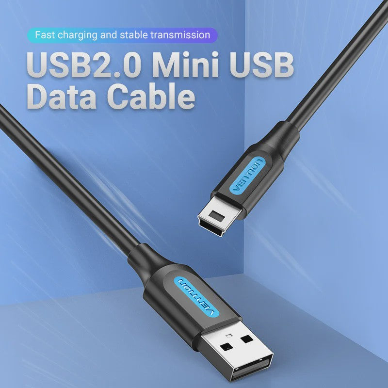 Vention Mini USB 2.0 Kabel - Snelladen & Dataoverdracht voor Camera, MP3, GPS