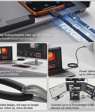 Thunderbolt 5 Kabel: 120Gbps, 240W Snelladen, 16K Video & USB4 Compatibel voor MacBook