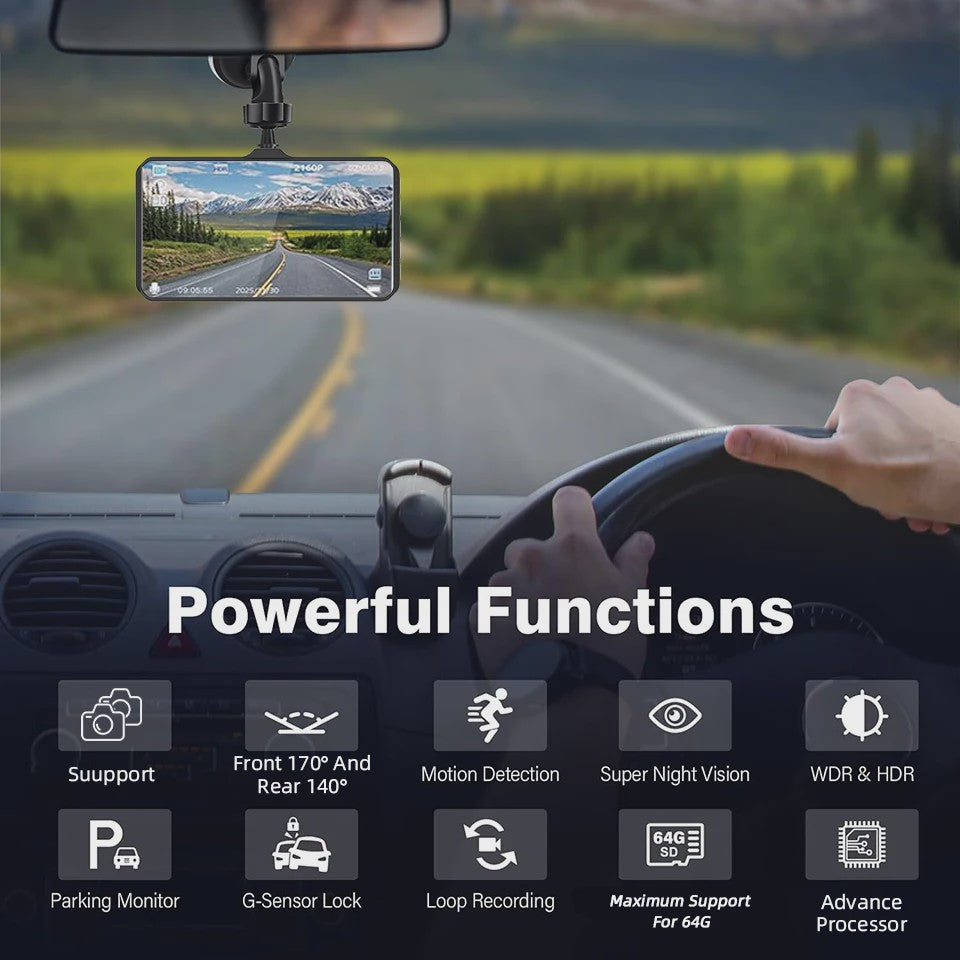 E-ACE Full HD 1080P Dash Cam met 4-inch Touch IPS Scherm, Dubbele Camera Voor & Achter, Nachtzicht en Parkeerfunctie