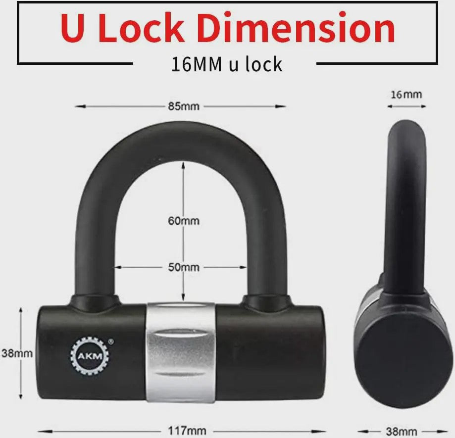 Heavy Duty U-Lock 16mm Fiets & Motor - Anti-diefstal Sluiting met 2 Sleutels