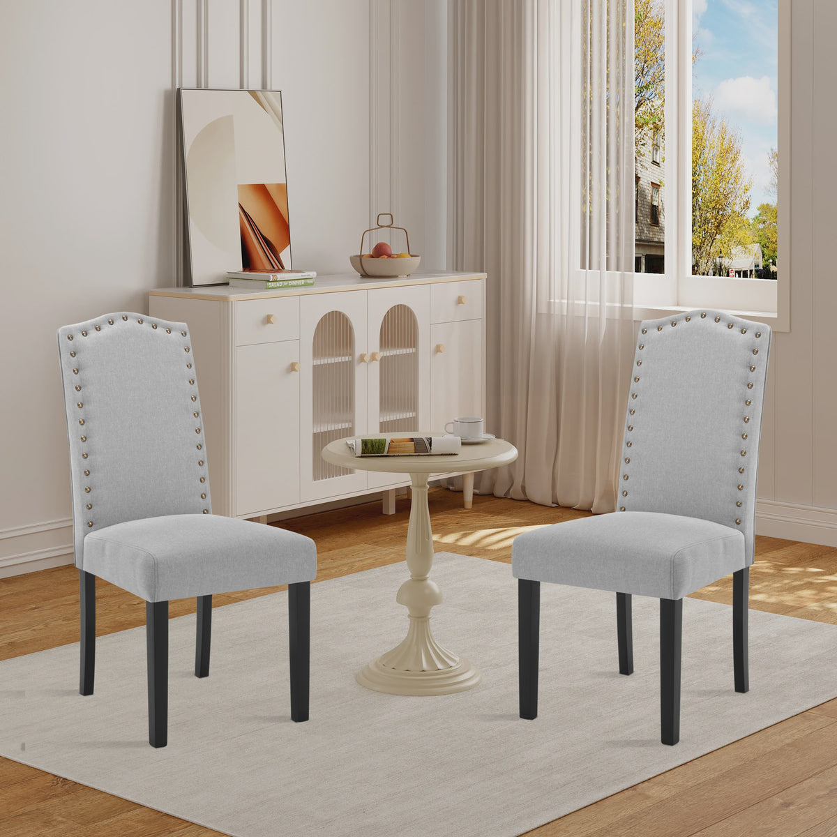 Set van 2 Gestoffeerde Eetkamerstoelen met Hoge Rugleuning - Stijlvol Design voor Woonkamer, Keuken of Hotel