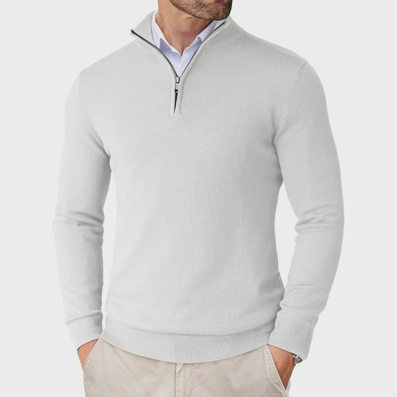 Heren Gebreide Pullover met Ritskraag - Slim Fit Lichtgewicht Casual Sweater