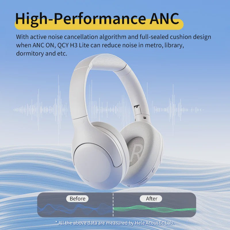 QCY H3 Lite ANC Koptelefoon: Draadloos/Bedraad, 60u Batterij, Bluetooth 5.3, Opvouwbaar, HIFI Geluid