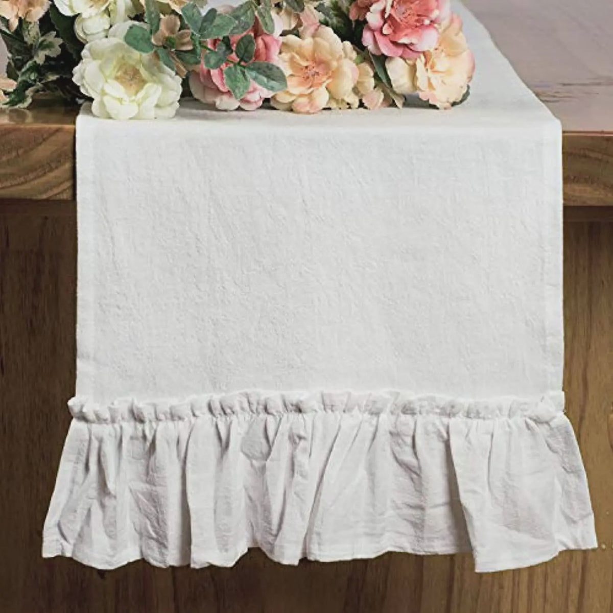 Romantische Katoenen Tafelrunner met Ruches - Perfect voor Feesten, Bruiloften en Decoratie