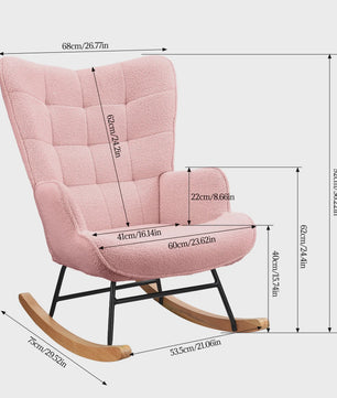 Roze Teddy Fluweel Schommelstoel met Armleuningen - Comfortabele Fauteuil voor Woonkamer & Slaapkamer