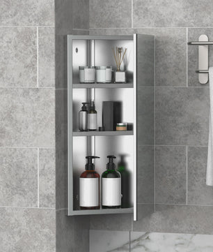 Hoekspiegelkast Badkamer - RVS Wandkast met 2 Legplanken - 30x18.4x60 cm