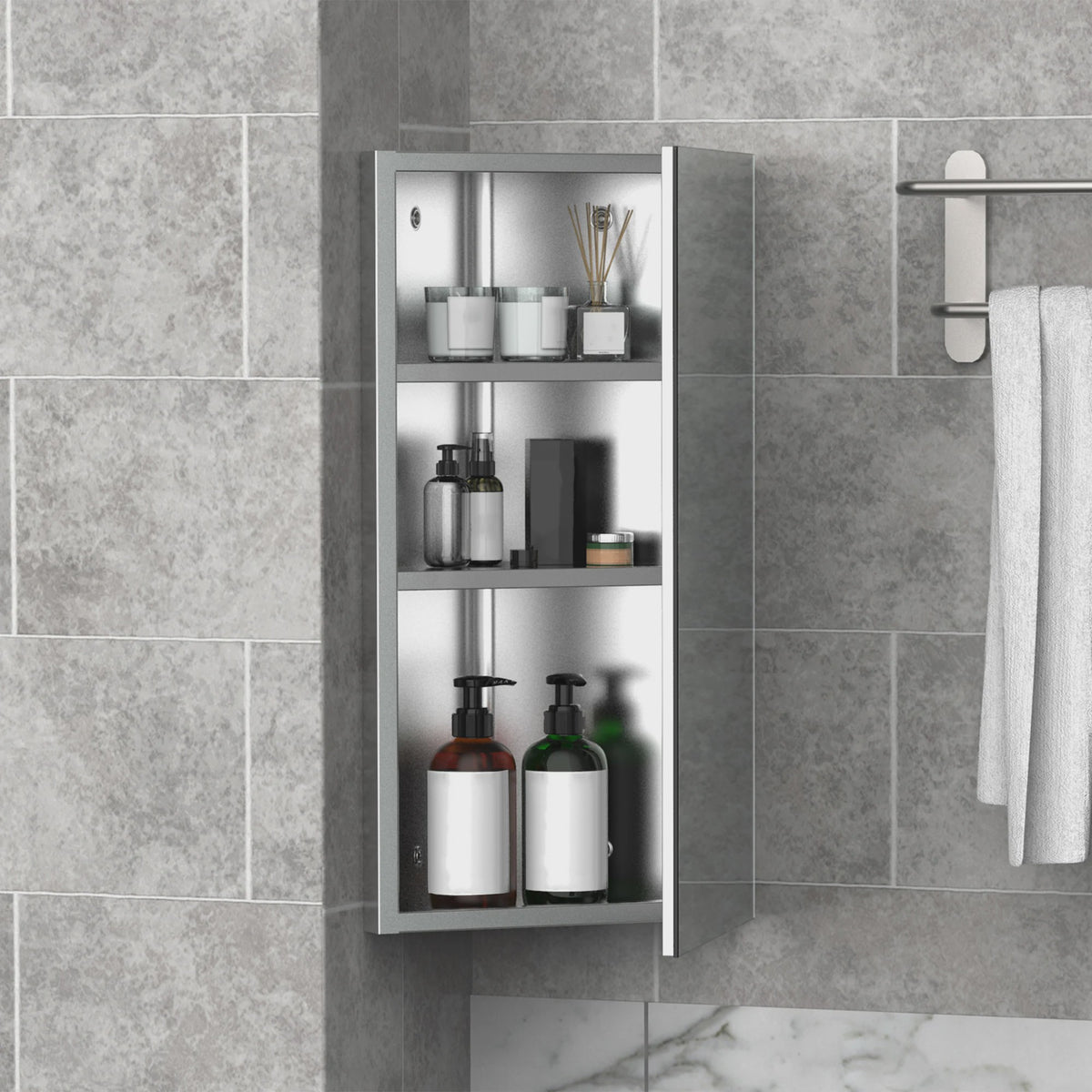 Hoekspiegelkast Badkamer - RVS Wandkast met 2 Legplanken - 30x18.4x60 cm