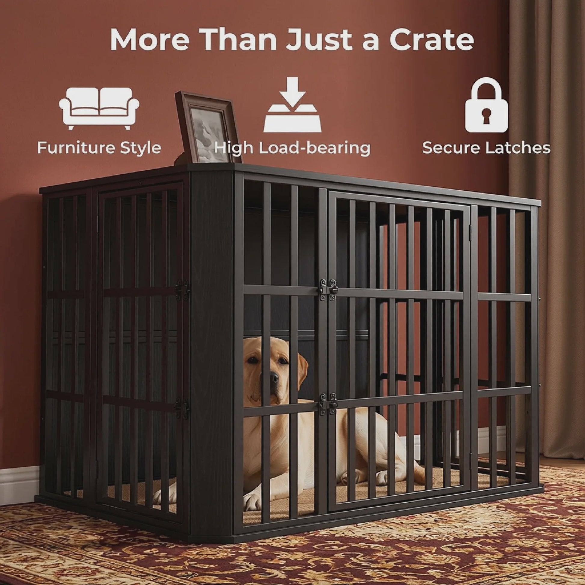 Luxe Houten Hondenkennel met Dubbele Deuren en Bovenklep - 120x75x81 cm