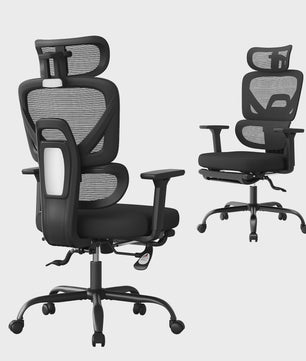Ergonomische bureaustoel met mesh rugleuning, verstelbare hoofdsteun en voetensteun