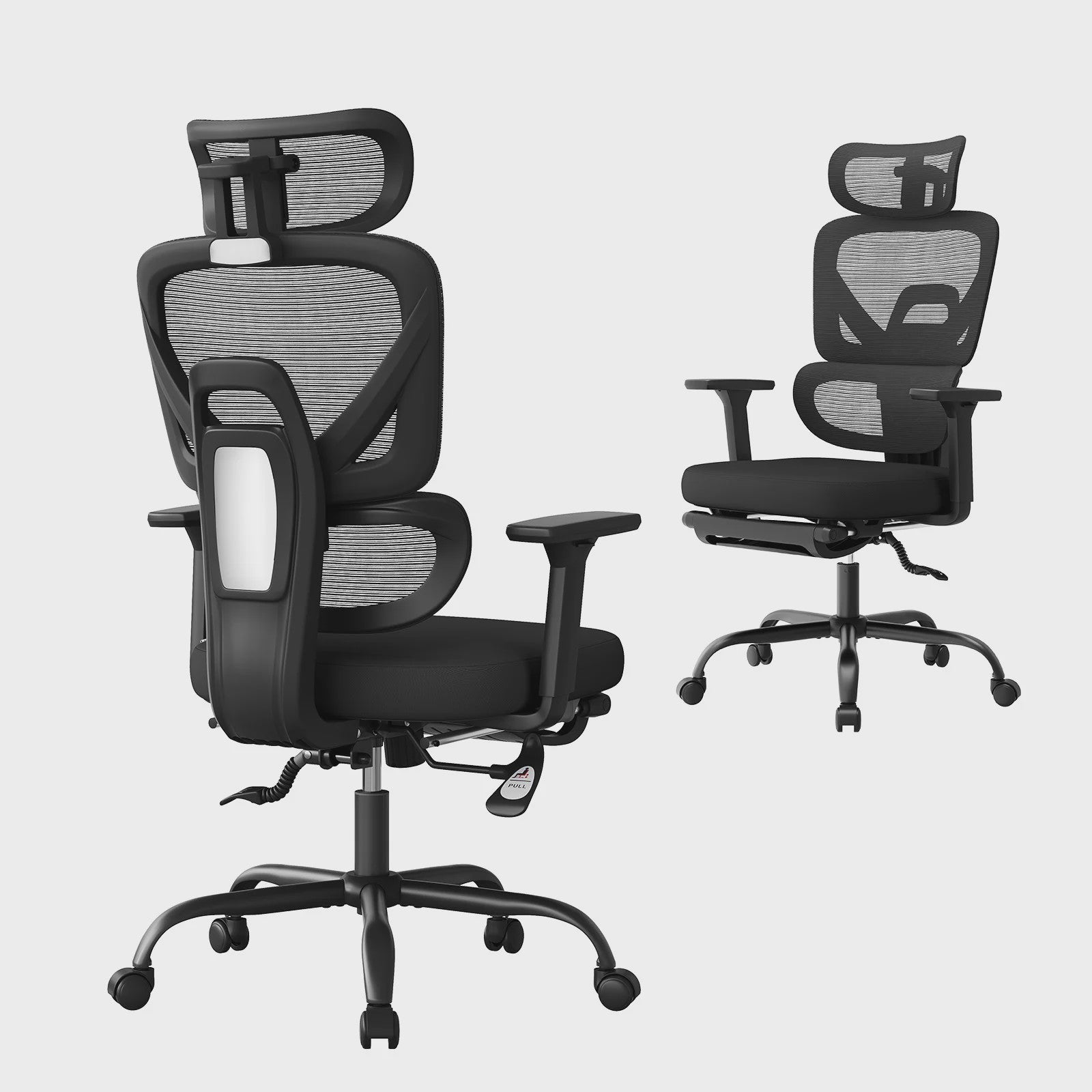 Ergonomische bureaustoel met mesh rugleuning, verstelbare hoofdsteun en voetensteun