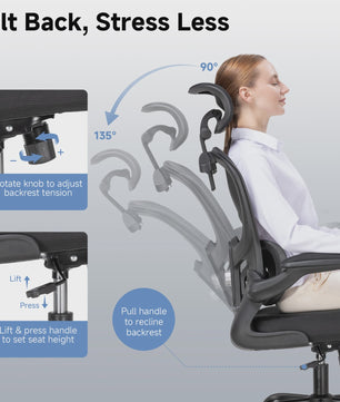 Ergonomische bureaustoel met 3D hoofdsteun, lendensteun en geïntegreerde kledinghaak