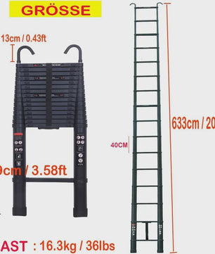 6.2M Telescopische Ladder met Haken - Aluminium, Inklapbaar, 150kg EN131