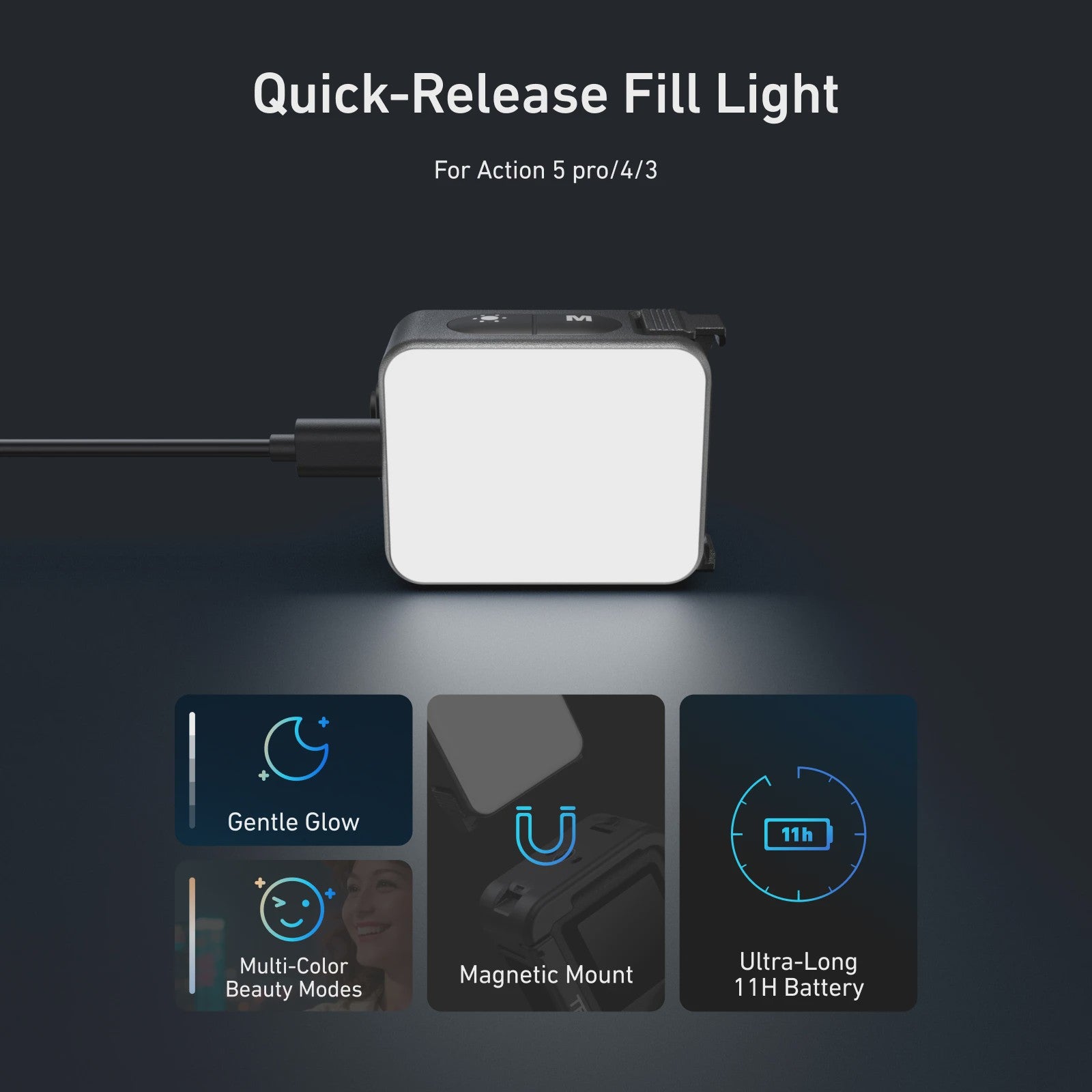 TELESIN Mini Waterproof Fill Light voor DJI OSMO Action Camera's - Verbeter je beelden