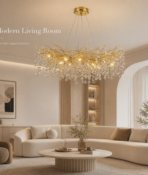 Moderne Gouden Kristallen Tak Kroonluchter - Sfeervolle Plafondlamp met E14 Fitting
