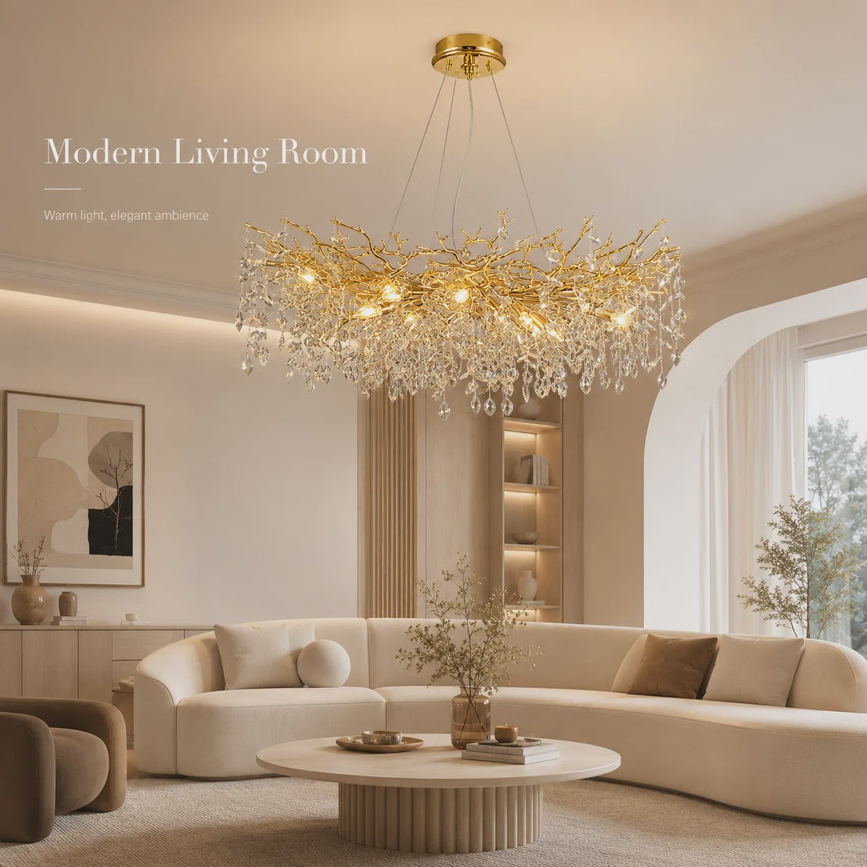 Moderne Gouden Kristallen Tak Kroonluchter - Sfeervolle Plafondlamp met E14 Fitting