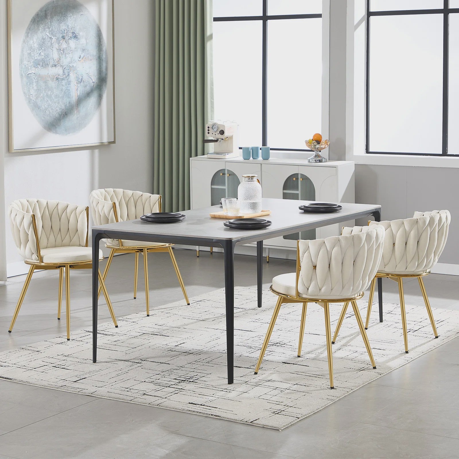 Set van 2 Fluwelen Draaibare Eetkamerstoelen met Gouden Metalen Poten - Ergonomisch & Comfortabel