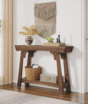 Houten Console Tafel met Opbergplank - Smalle Haltafel in Boerderijstijl