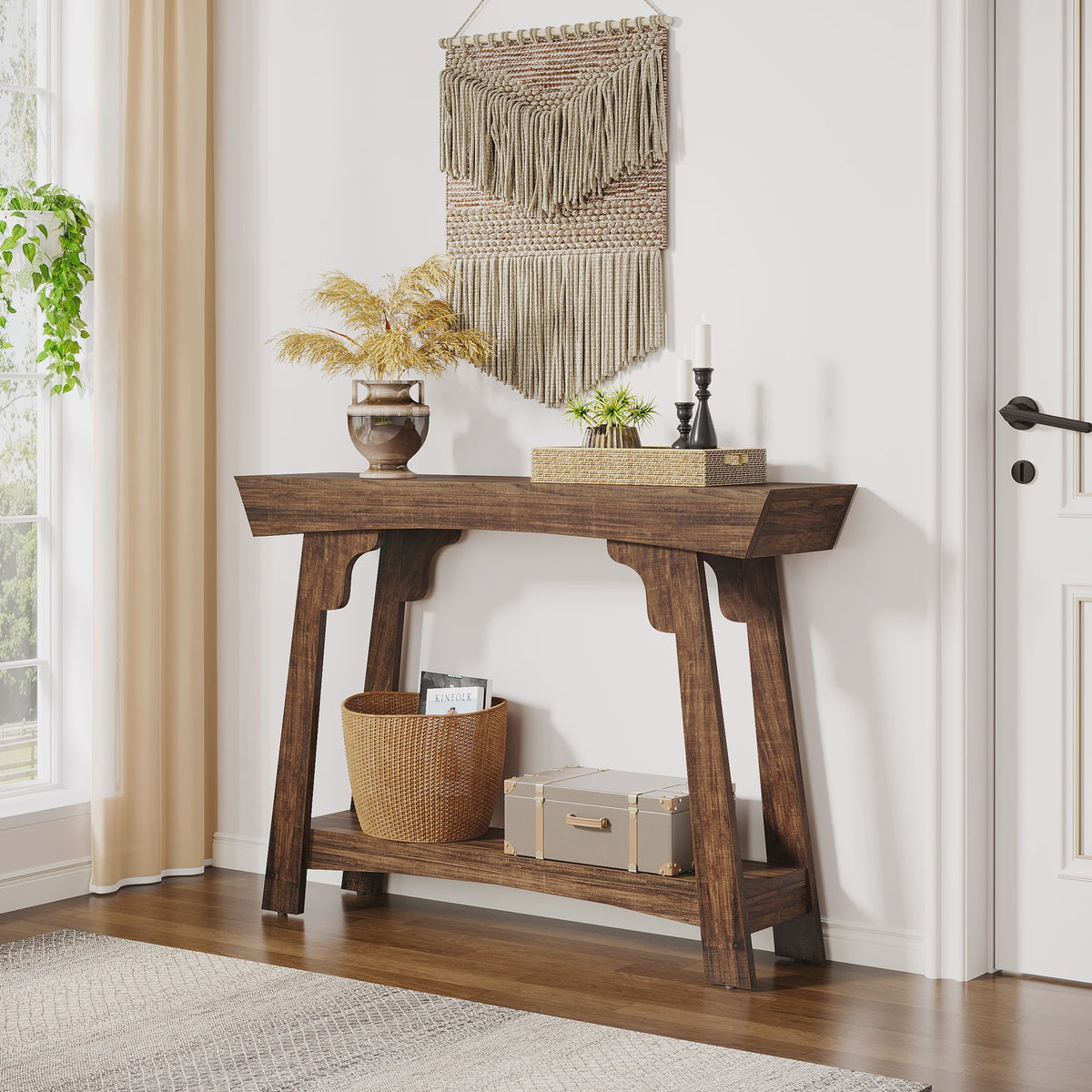 Houten Console Tafel met Opbergplank - Smalle Haltafel in Boerderijstijl