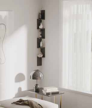 HOMCOM Hoekwandrek Zwart Houten Zigzag - 5 Niveaus
