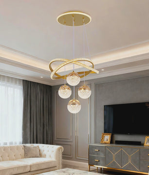 Moderne LED Plafondlamp Goud - Drie Kleuren Licht - Verstelbare Hanglamp voor Woonkamer & Eetkamer