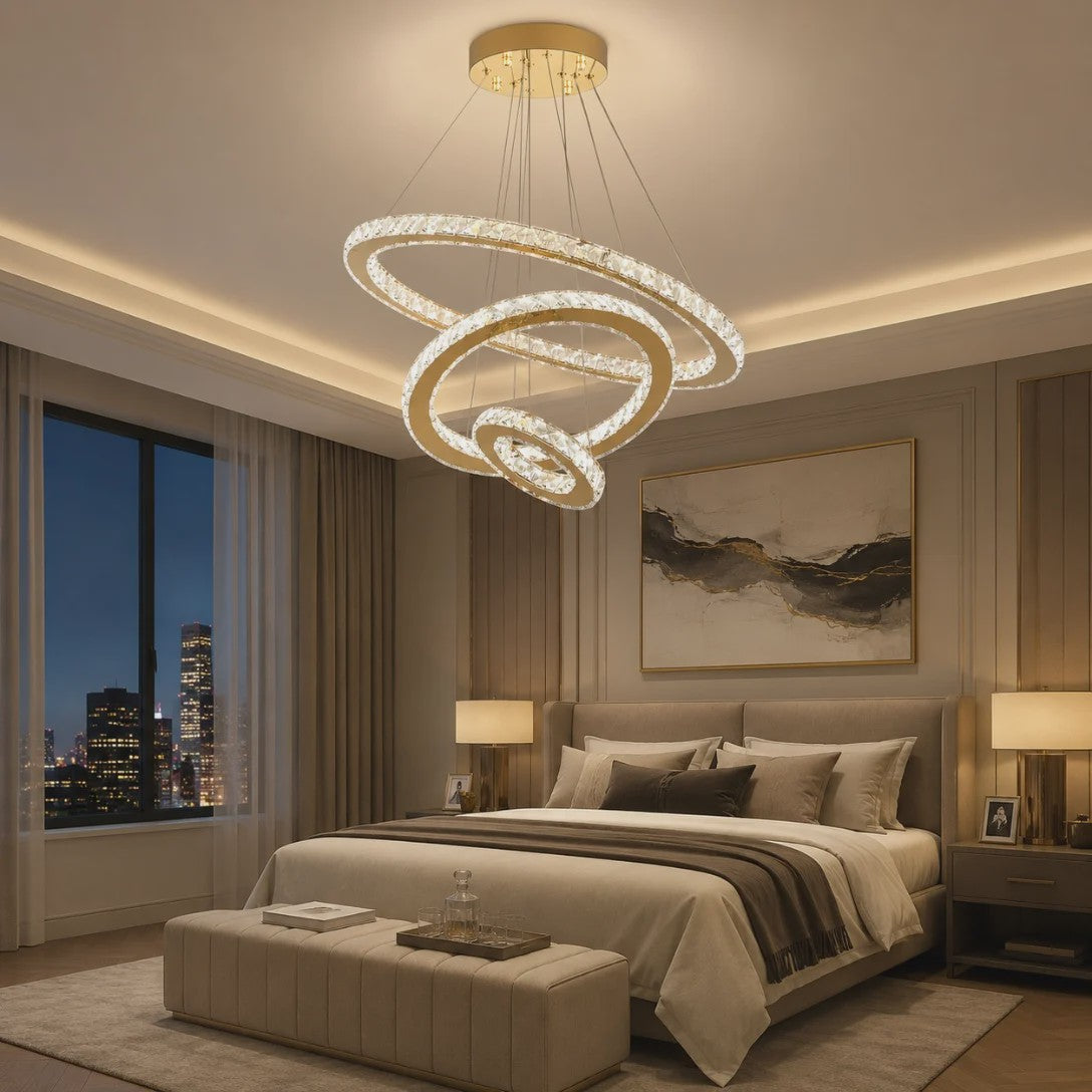 Luxe Kristallen Plafondlamp 3 Ringen LED Hanglamp - Sfeervolle Verlichting