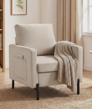 Comfortabele Beige Fauteuil met Armleuningen en Stalen Poten - Stijlvol en Duurzaam