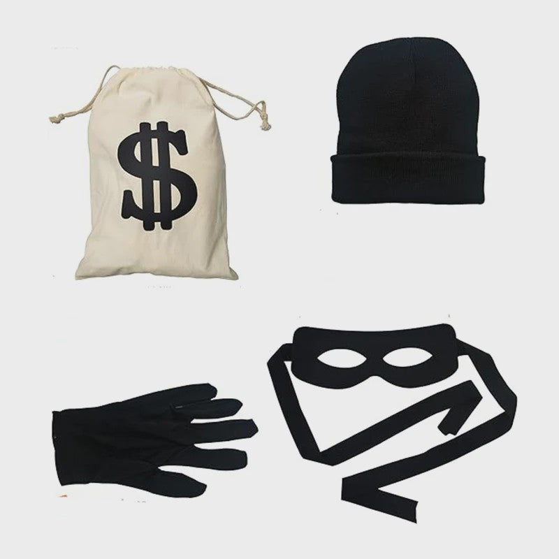 Halloween Bankrover Kostuum Set - Masker, Muts & Geldzak voor Feest & Cosplay