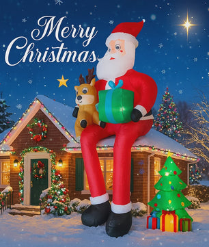 Opblaasbare Kerstman met Rendier - 290cm - Tuindecoratie met LED