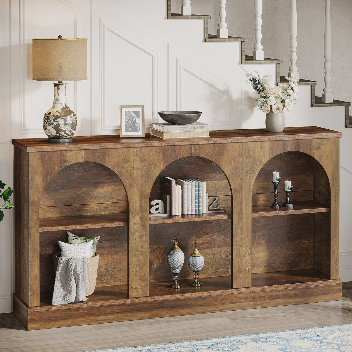 Farmhouse Console Tafel 63 Inch met 3 Niveaus - Houten Entree & Sofa Tafel