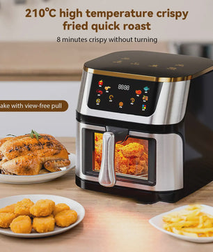 Krachtige Airfryer Oven 8L met 2800W, LED Touchscreen en Groot Visueel Venster