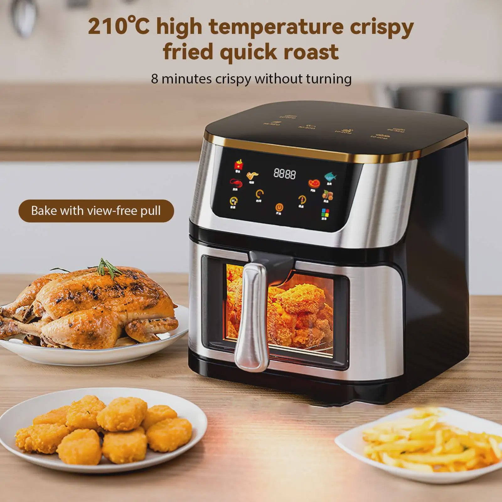 Krachtige Airfryer Oven 8L met 2800W, LED Touchscreen en Groot Visueel Venster