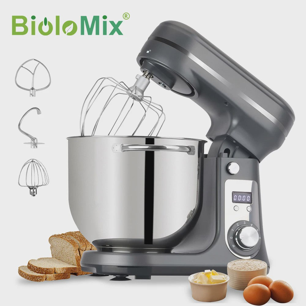 BioloMix Keukenmachine 1200W - 6L RVS Kom, Stille DC Motor & 6 Snelheden