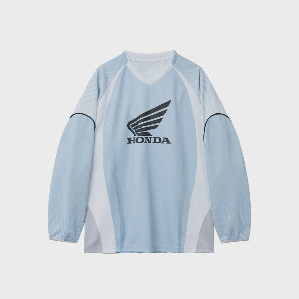 Honda Wielershirt Lange Mouw - Ademend V-hals Sportshirt voor Heren & Dames