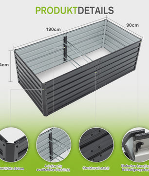 Verhoogd Zwart Metalen Plantenbak 190x90x64cm - Duurzaam & Roestvrij