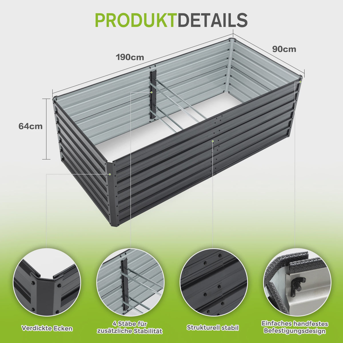 Verhoogd Zwart Metalen Plantenbak 190x90x64cm - Duurzaam & Roestvrij