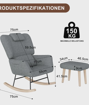 Luxe Schommelstoel met Voetenbank en Hoofdsteun - Comfortabele Fauteuil met Zijvak