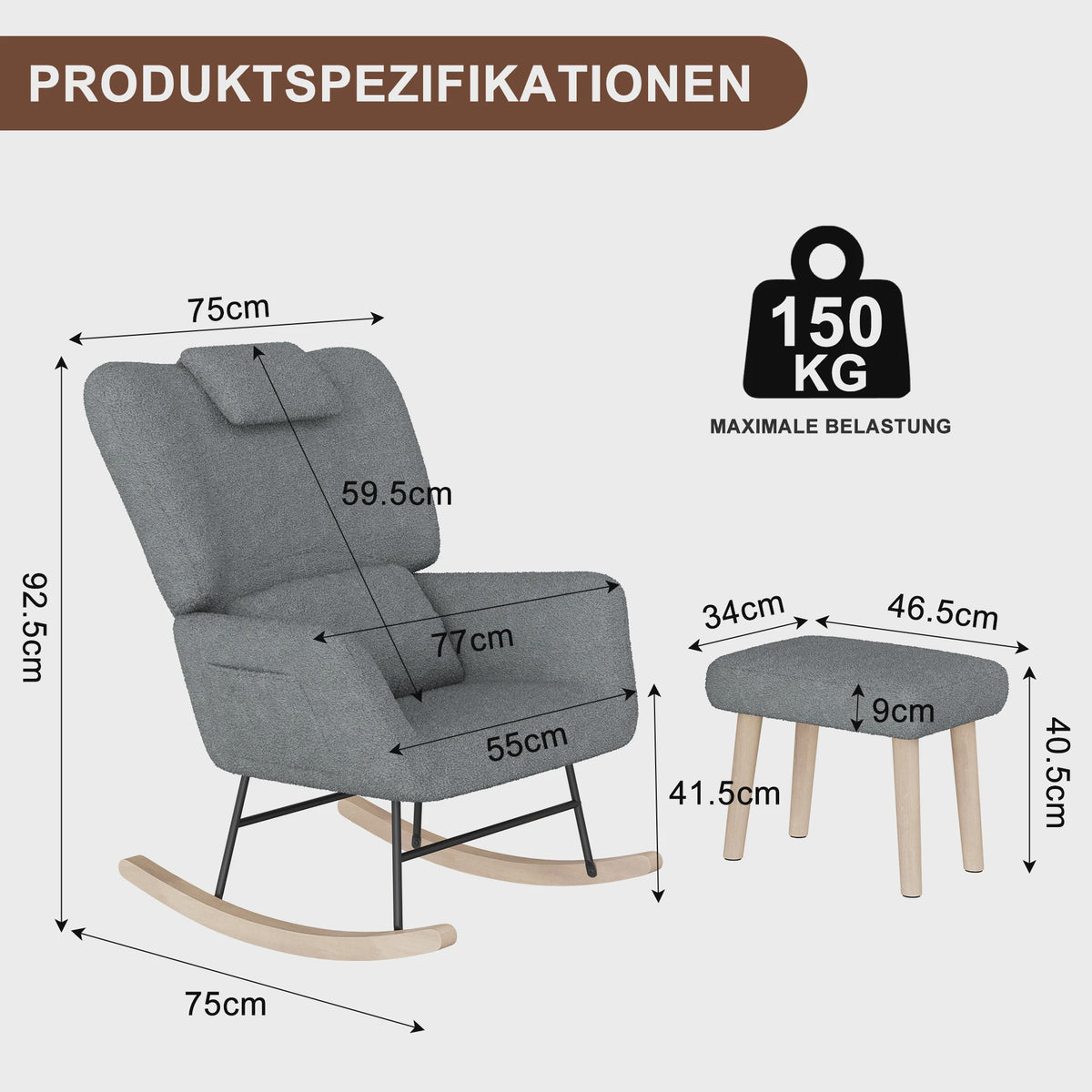 Luxe Schommelstoel met Voetenbank en Hoofdsteun - Comfortabele Fauteuil met Zijvak