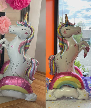 Reuze 3D Staande Eenhoorn Folieballon - Magische Regenboog & Wolk Decoratie voor Kinderfeestjes en Babyshowers